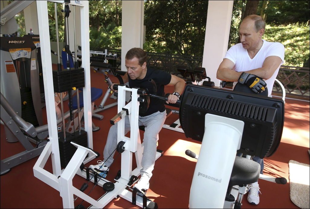 Тренировка в Сочи - Путин и Медведев