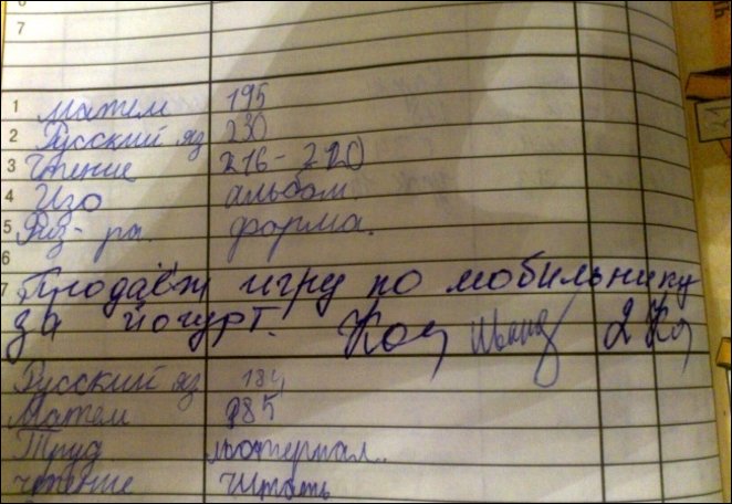 Записи в школьных дневниках