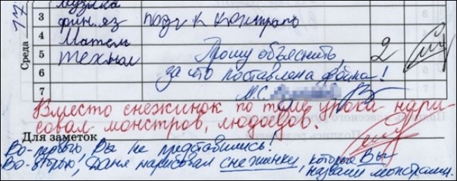 Записи в школьных дневниках