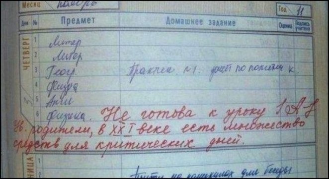 Записи в школьных дневниках