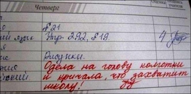Записи в школьных дневниках