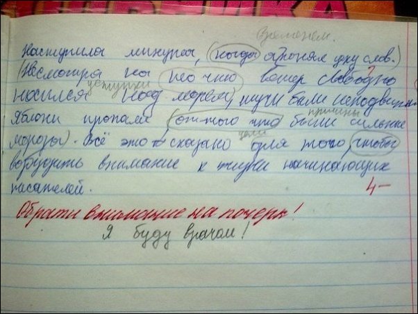 Записи в школьных тетрадях