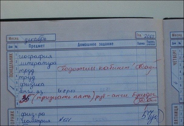 Записи в школьных дневниках