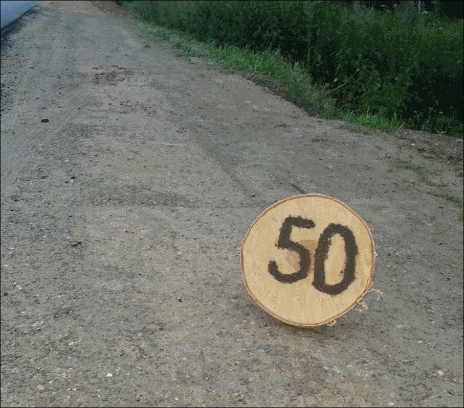 Деревянный дорожный знак и камера