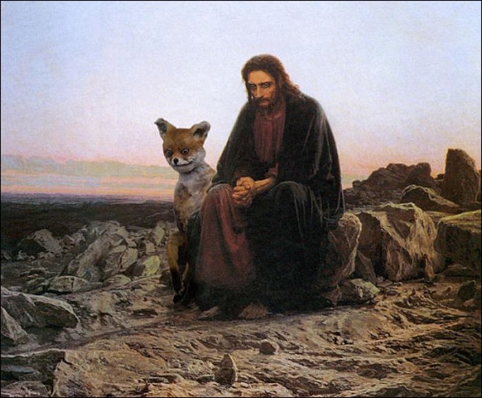 Фотожаба с чучелом лисицы